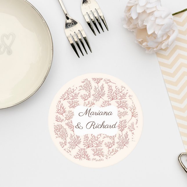 Elegant Coral Reef Wedding Coaster Runder Pappuntersetzer (Von Creator hochgeladen)