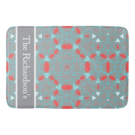 Elegant Coral Turquoise Grey Geometric Pattern Badematte
