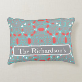 Elegant Coral Turquoise Grey Geometric Pattern Dekokissen