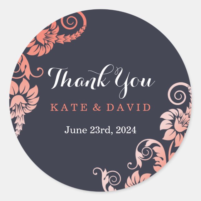 Elegant Coral und Blue Danke Stickers (Vorderseite)