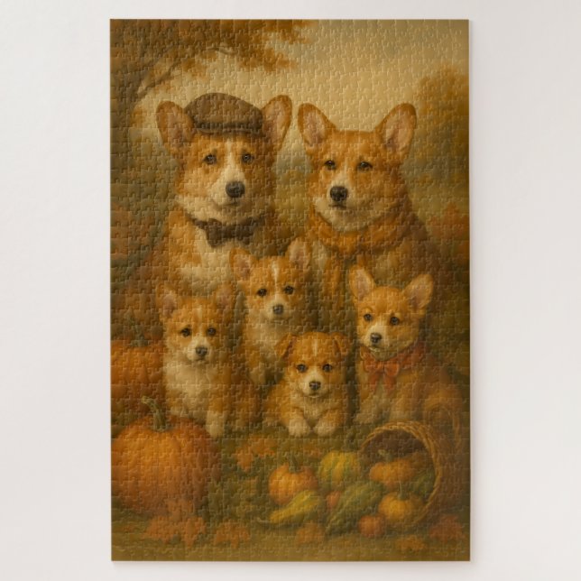 Elegant Corgi Family Erntedank Puzzle (Vertikal)