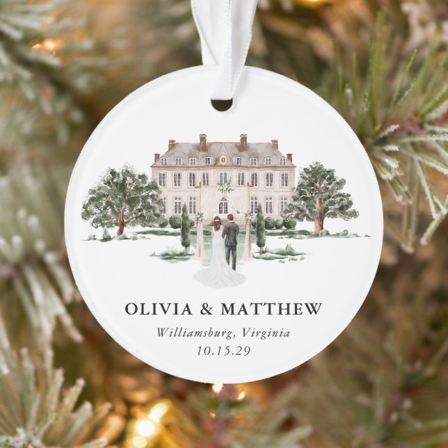 Elegant Country Manor Wedding Photo Keepsake  Ornament (Baum)