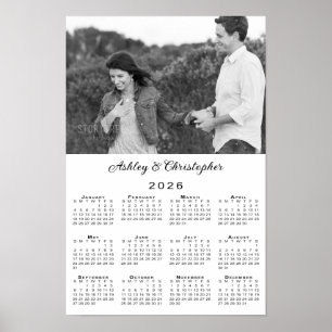 Elegant Couple Foto and Names 2026 Calendar Poster