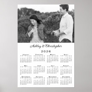 Elegant Couple Foto and Names 2026 Calendar Poster