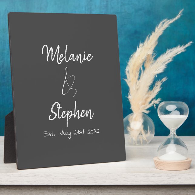 Elegant Couple Names Date Script Typogray Fotoplatte (Seite)