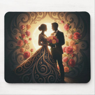 Elegant Couple Silhouette with Rose Mousepad