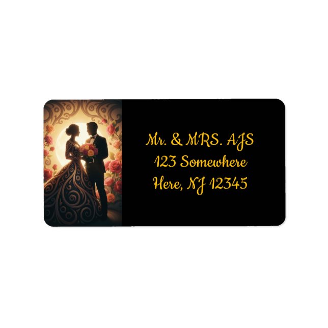 Elegant Couple Silhouette with Roses Adressaufkleber (Vorne)