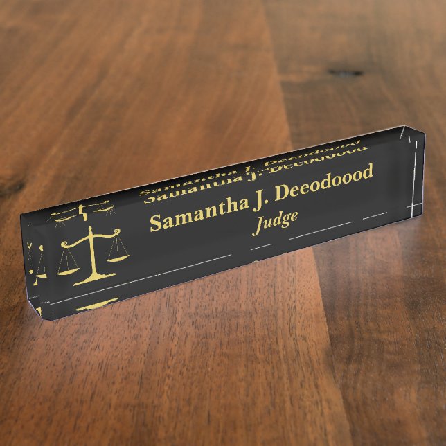 Elegant Court Judge Black Desk Nameplate Namensplakette (Seite)