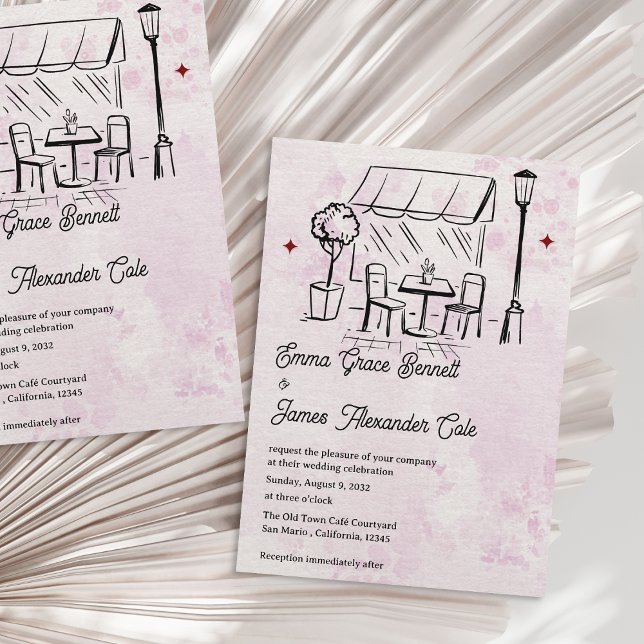 Elegant Courtyard Bistro Theme Romantic Wedding Einladung (Elegant Courtyard Bistro Theme Romantic Wedding Invitation)