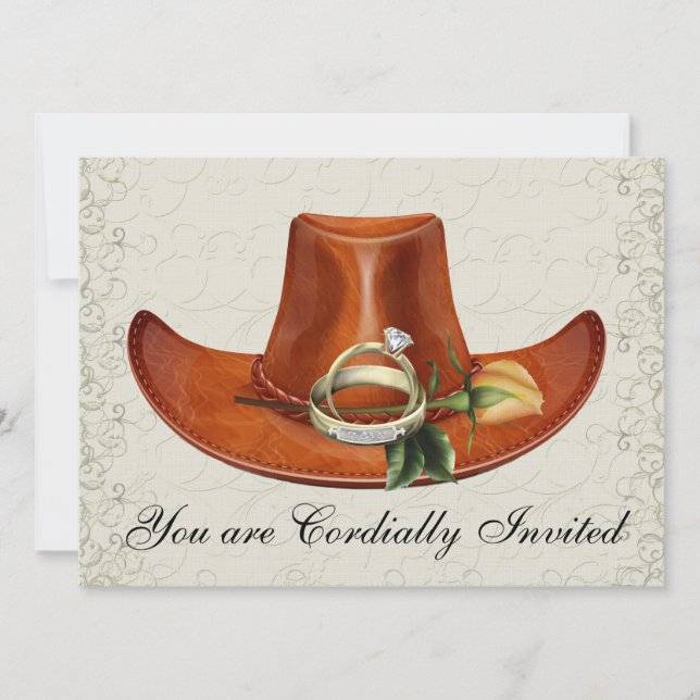 Elegant Cowboy Hat Yellow Rose Einladung zur Hochz (Vorderseite)