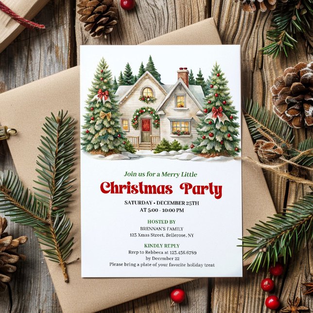 Elegant Cozy Christmas house invitation watercolor Einladung (Elegant Cozy Christmas house invitation watercolor)