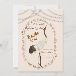 Elegant Crane Floral Border Bridal Shower Invitati Einladung