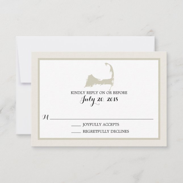Elegant Cream Cape Cod Map Wedding RSVP (Vorderseite)
