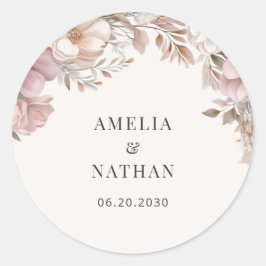 Elegant Cream Dusty Pink Magnolia Floral Wedding Runder Aufkleber