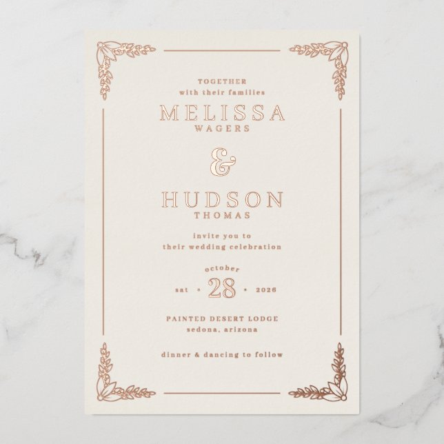 Elegant Cream Floral Wedding Invitation Folieneinladung (Vorderseite)