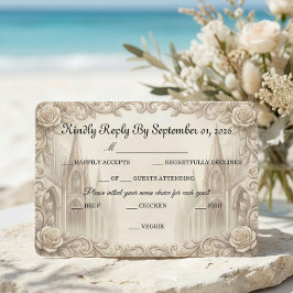 Elegant Cream Monochromatic Cathedral RSVP Karte