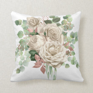 ELEGANT CREAM ROSE EUCALYPTUS CUSHION KISSEN