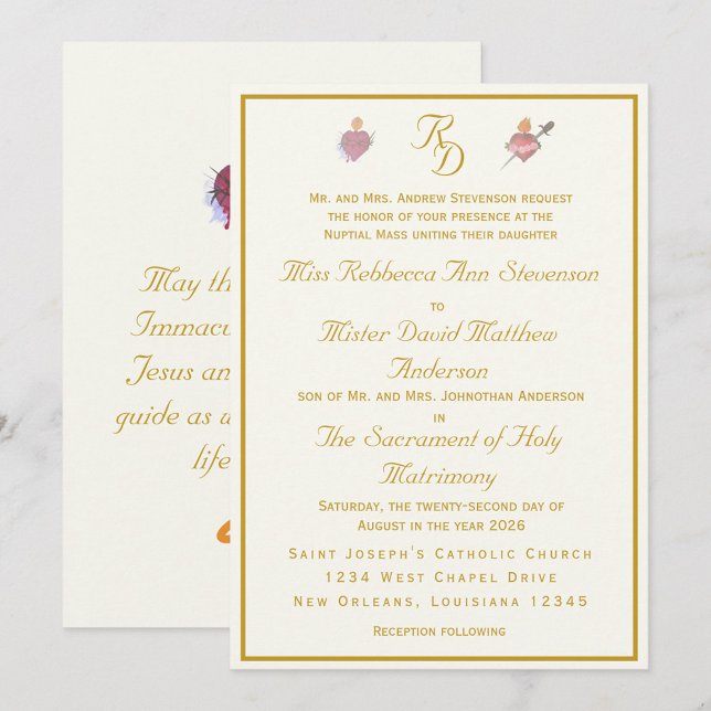 Elegant Cream Two Hearts Catholic Wedding Einladung (Von Creator hochgeladen)