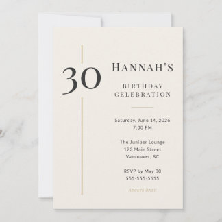 Elegant Creme & Gold 30. Geburtstag Einladung