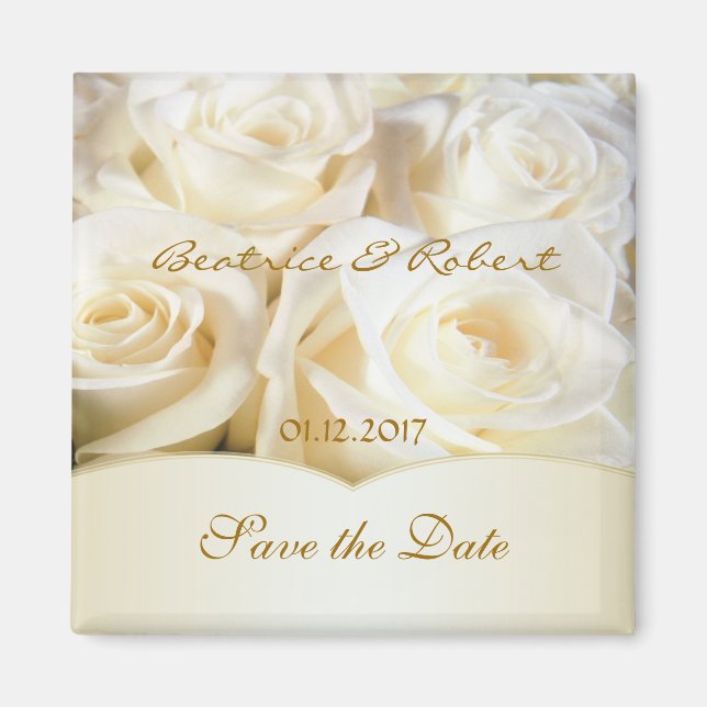 Elegant - Creme Rose Save the Date Magnet (Vorne)