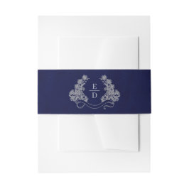 Elegant Crest Monogram Navy Heritage Wedding Einladungsbanderole