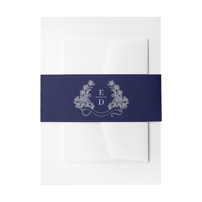 Elegant Crest Monogram Navy Heritage Wedding Einladungsbanderole (Vorderseite Beispiel)