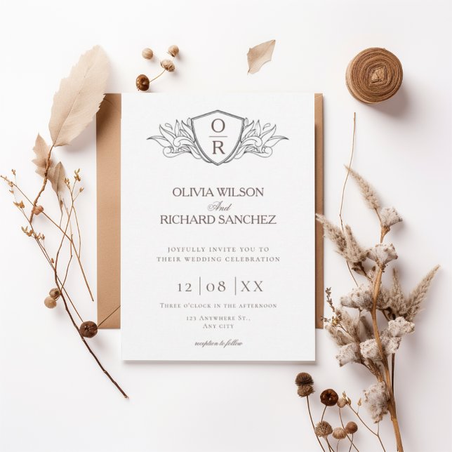 Elegant Crest Monogram Wedding Invitation Einladung (Von Creator hochgeladen)
