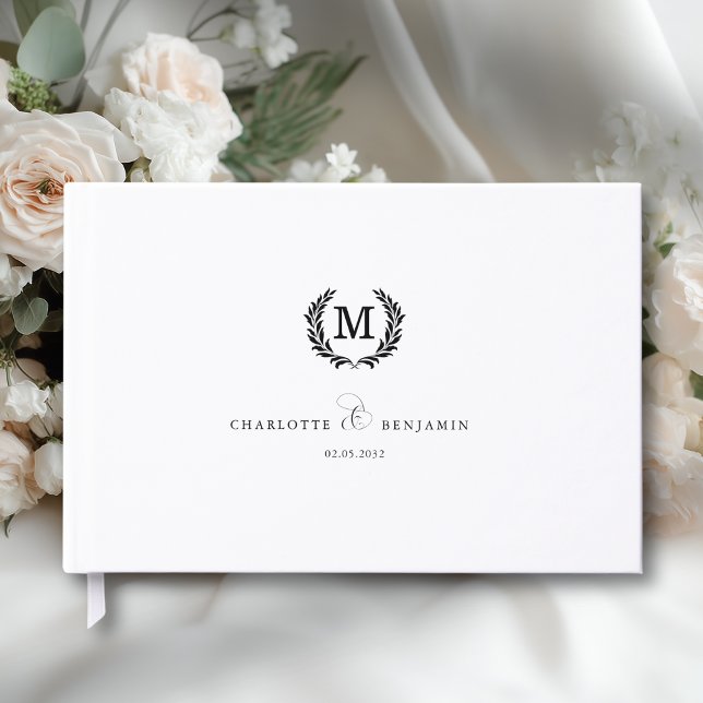 Elegant Crest Monogram Wedding White Gästebuch (Elegant Crest Monogram Wedding White Guest Book)