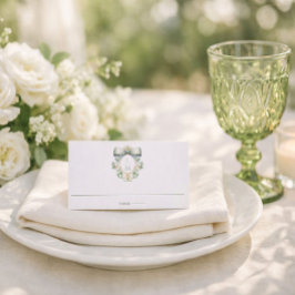 Elegant Crest w/ Sage Green Bow | Monogram Wedding Platzkarte