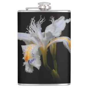 Elegant Crested Iris White Floral Flachmann