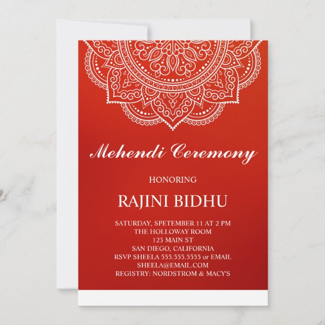 Elegant Crimson Paisley Indian Mehndi Zeremonie (Vorderseite)