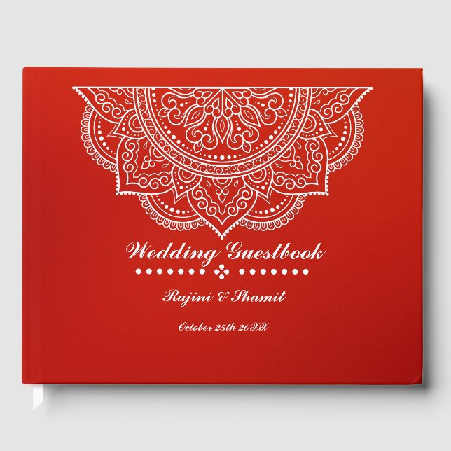 Elegant Crimson Paisley Mandala Gästebuch (Vorderseite)