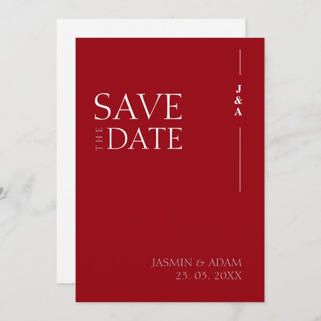 Elegant Crimson Red Minimalistisch Monogram Weddin Save The Date (Vorne/Hinten)