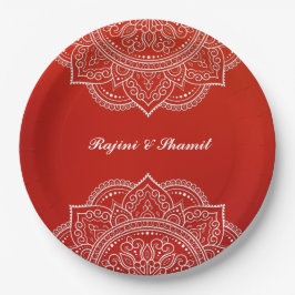 Elegant Crimson White Mandala Indian Hindu Wedding Pappteller