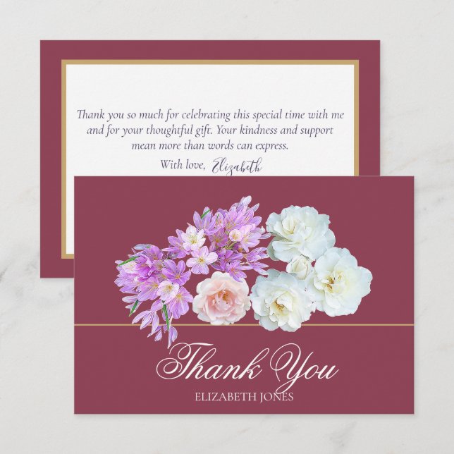 Elegant Crocus & Rose Bridal Shower Thank You Card Dankeskarte (Vorne/Hinten)