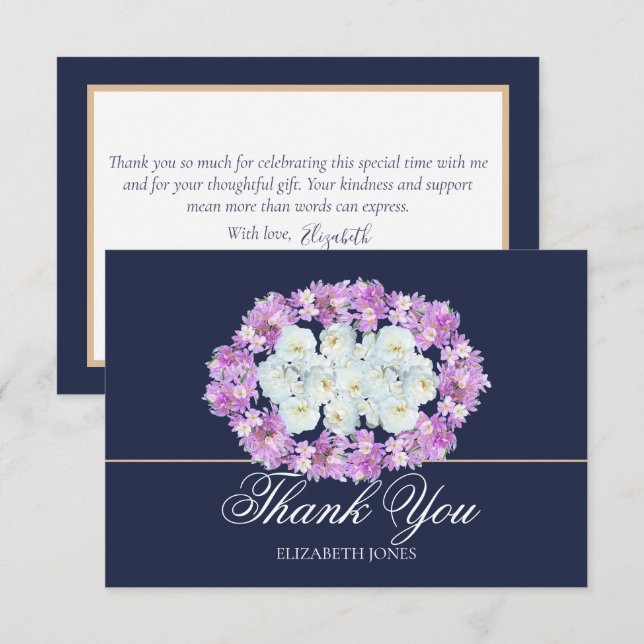Elegant Crocus White Rose Bridal Shower Thank You Dankeskarte (Vorne/Hinten)