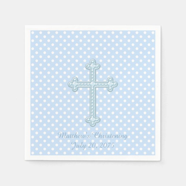Elegant Cross Blue Christening Serviette (Vorderseite)