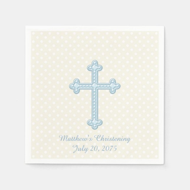 Elegant Cross Blue Christening Serviette (Vorderseite)