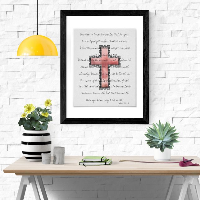 Elegant Cross Blush Pink Scripture Verse Poster (Von Creator hochgeladen)
