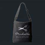 Elegant cross body bag for classy hair stylist tragetaschen mit langen trägern<br><div class="desc">Elegant cross body bag for classy hair stylist. Personalized gift idea for hair stylist, barber, hairdresser, employee, co worker, friends, family, store owner, boss, student, teacher, colleague etc. Black and white shears design. Add your own personal name, company name, monogram, business slogan or quote. Extra large size available too.</div>