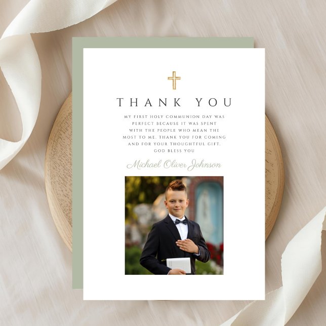 Elegant Cross Boy First Communion Dankeskarte (Elegant Cross Boy First Communion Thank You Card)