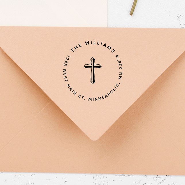 Elegant Cross Christian Family Return Address Gummistempel (Von Creator hochgeladen)