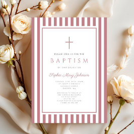 Elegant Cross Dusty Pink Girl Baptism Einladung