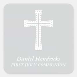 Elegant Cross First Heilige Kommunion Gunst Quadratischer Aufkleber