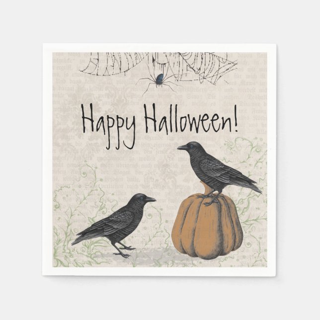 Elegant Crow Happy Halloween Serviette (Vorderseite)