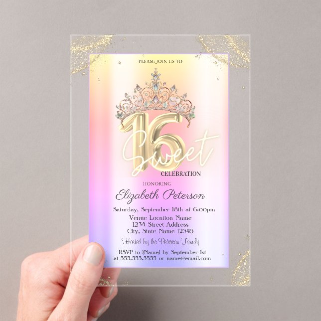 Elegant Crown Colorful Leopard Print Sweet 16   Acryleinladungen (Insitu (Handheld))