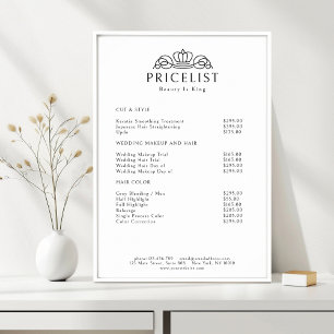 Elegant Crown Logo Weiß Salon Preisliste Poster