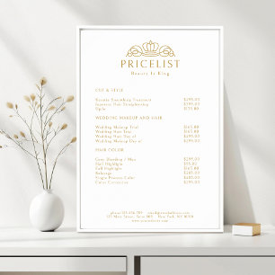 Elegant Crown Logo Weiß Salon Preisliste Poster
