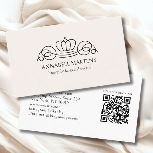 Elegant Crown Salon Beige QR-Code Visitenkarte