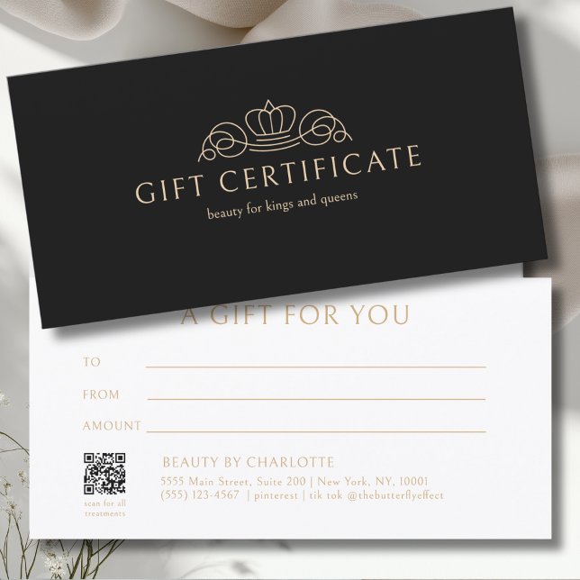 Elegant Crown Salon Black Beige Gift Certificate (Von Creator hochgeladen)